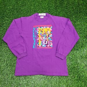 Vintage 1994 Folk-Life Shirt Women Medium 18x24 Colorful Art